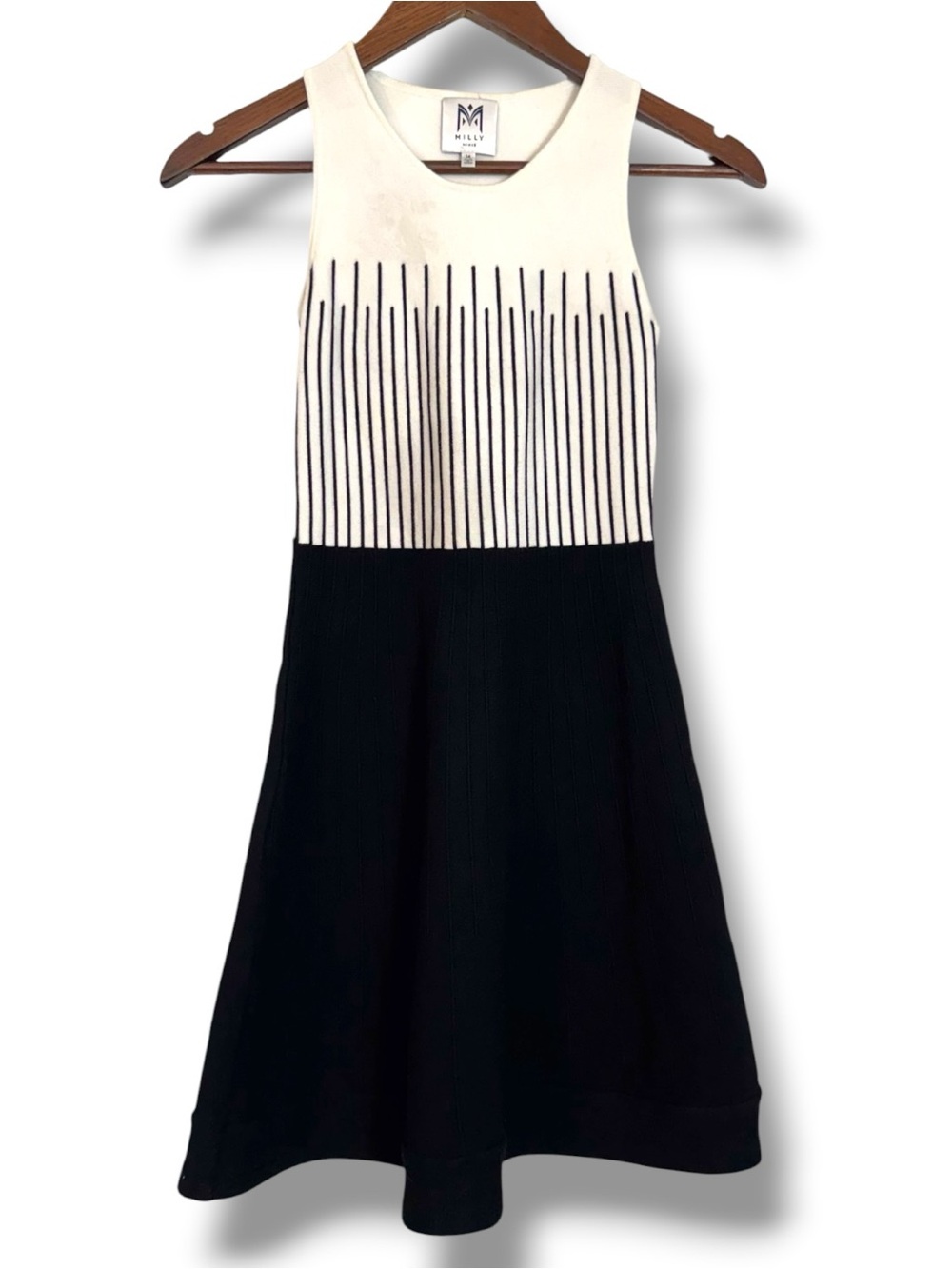 Milly Mini Black & White Striped Knit For & Flare Dress Girls Size 14
